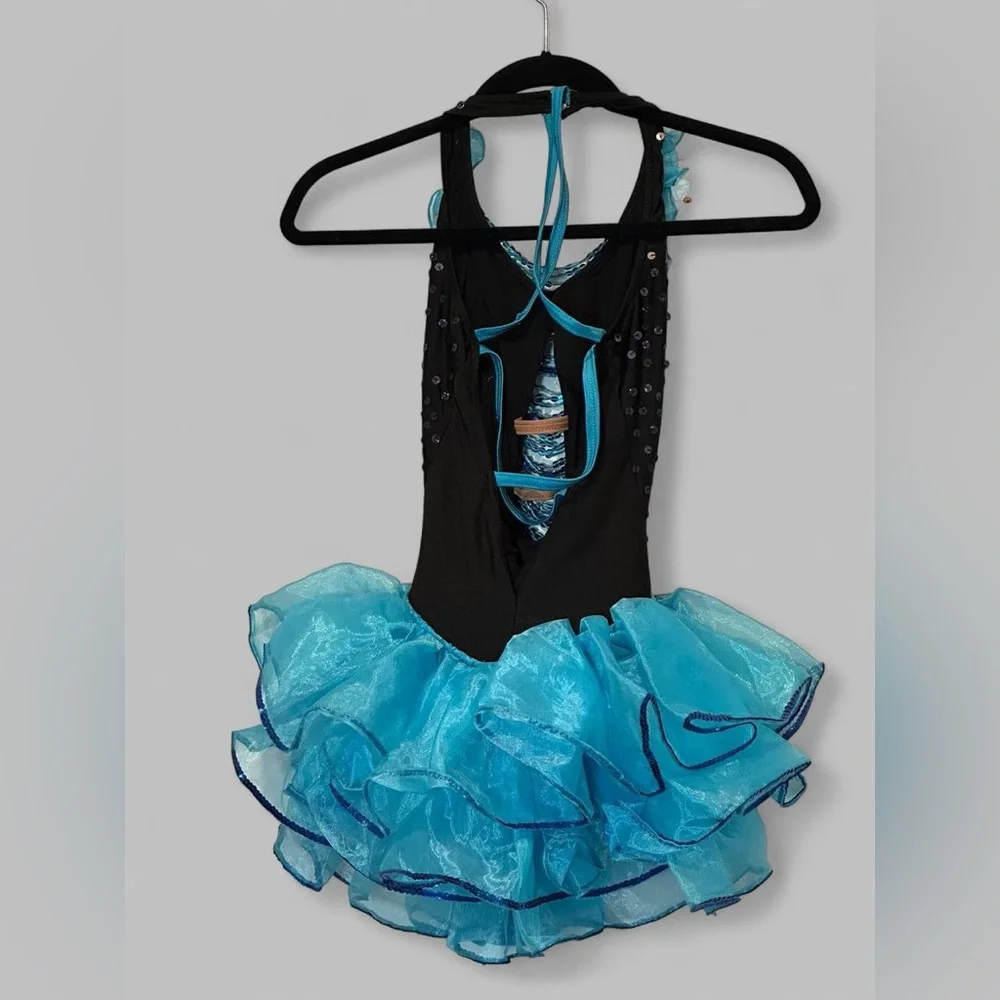 Blue Black Sequin Tulle Dance Costume Large Child